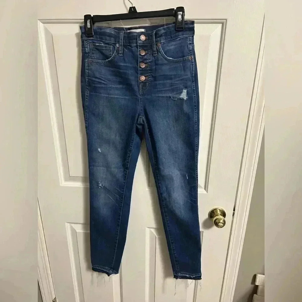 3/$25 Madewell 10" High-Rise Skinny Jeans Distressed Button-Front Size‎ 26